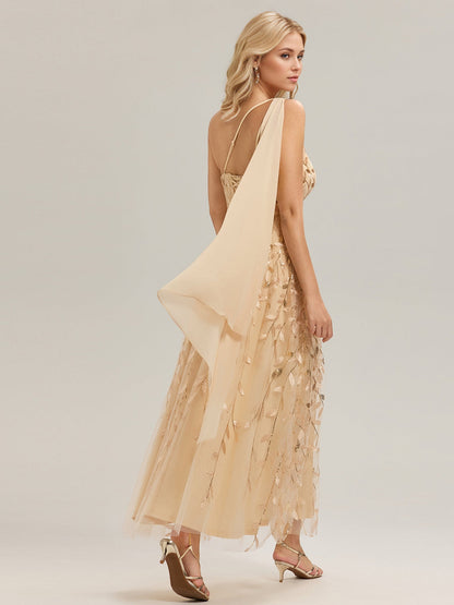 Flowing Ribbons Sequin Sleeveless Wedding Guest Dress