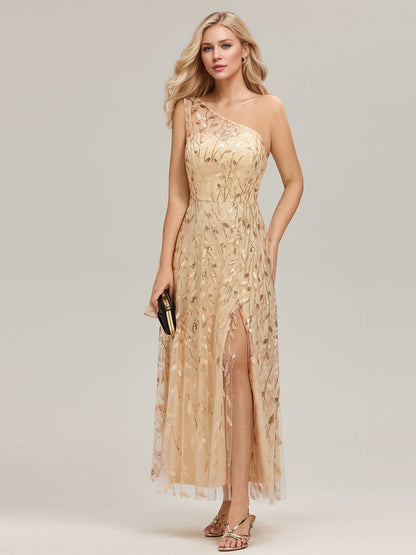 Flowing Ribbons Sequin Sleeveless Wedding Guest Dress