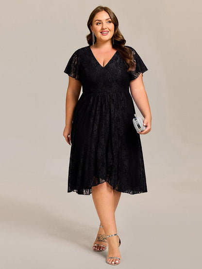pretty PALOMA|Plus Size Ruffled Sleeves Lace A-Line Formal Evening Dress