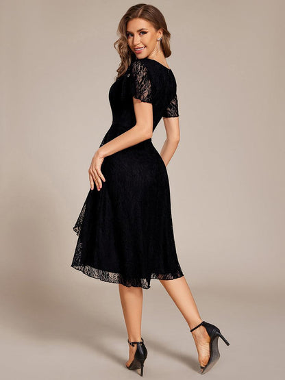 ever PALOMA|Ruffled Short Sleeves V-Neck A-Line Midi Wedding Guest Dress