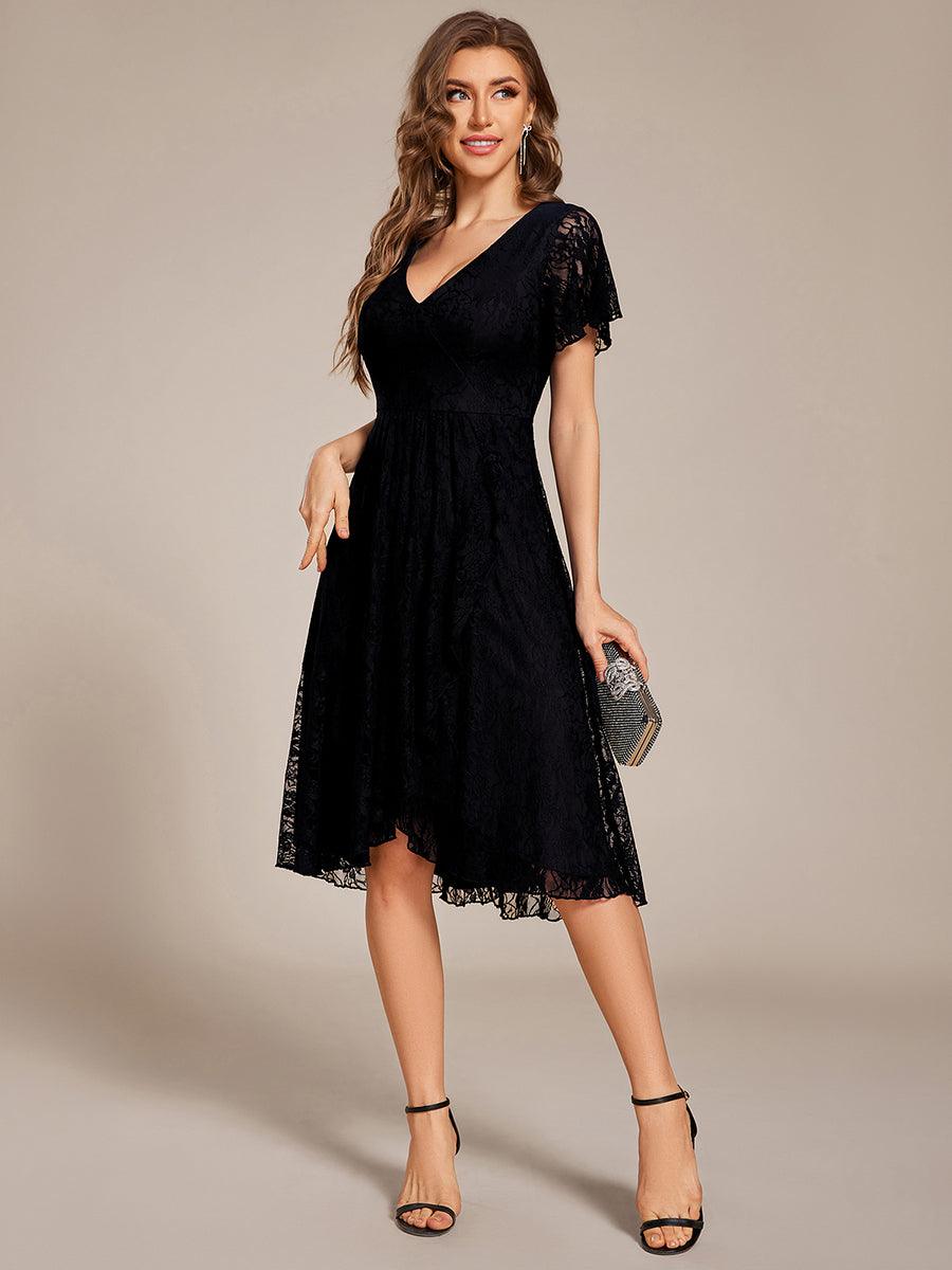 ever PALOMA|Ruffled Short Sleeves V-Neck A-Line Midi Wedding Guest Dress