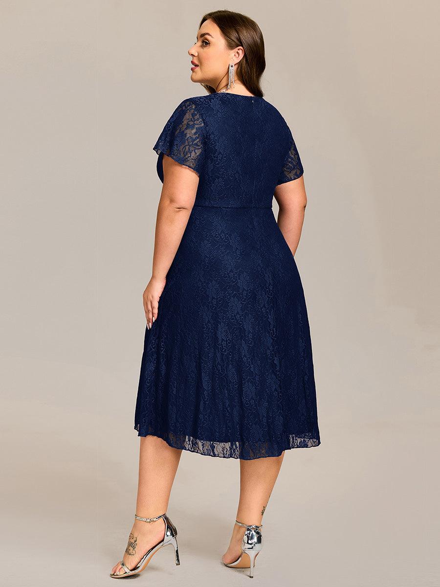 ever PALOMA|Ruffled Short Sleeves V-Neck A-Line Midi Wedding Guest Dress