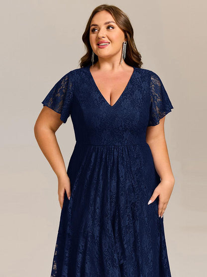 pretty PALOMA|Plus Size Ruffled Sleeves Lace A-Line Formal Evening Dress