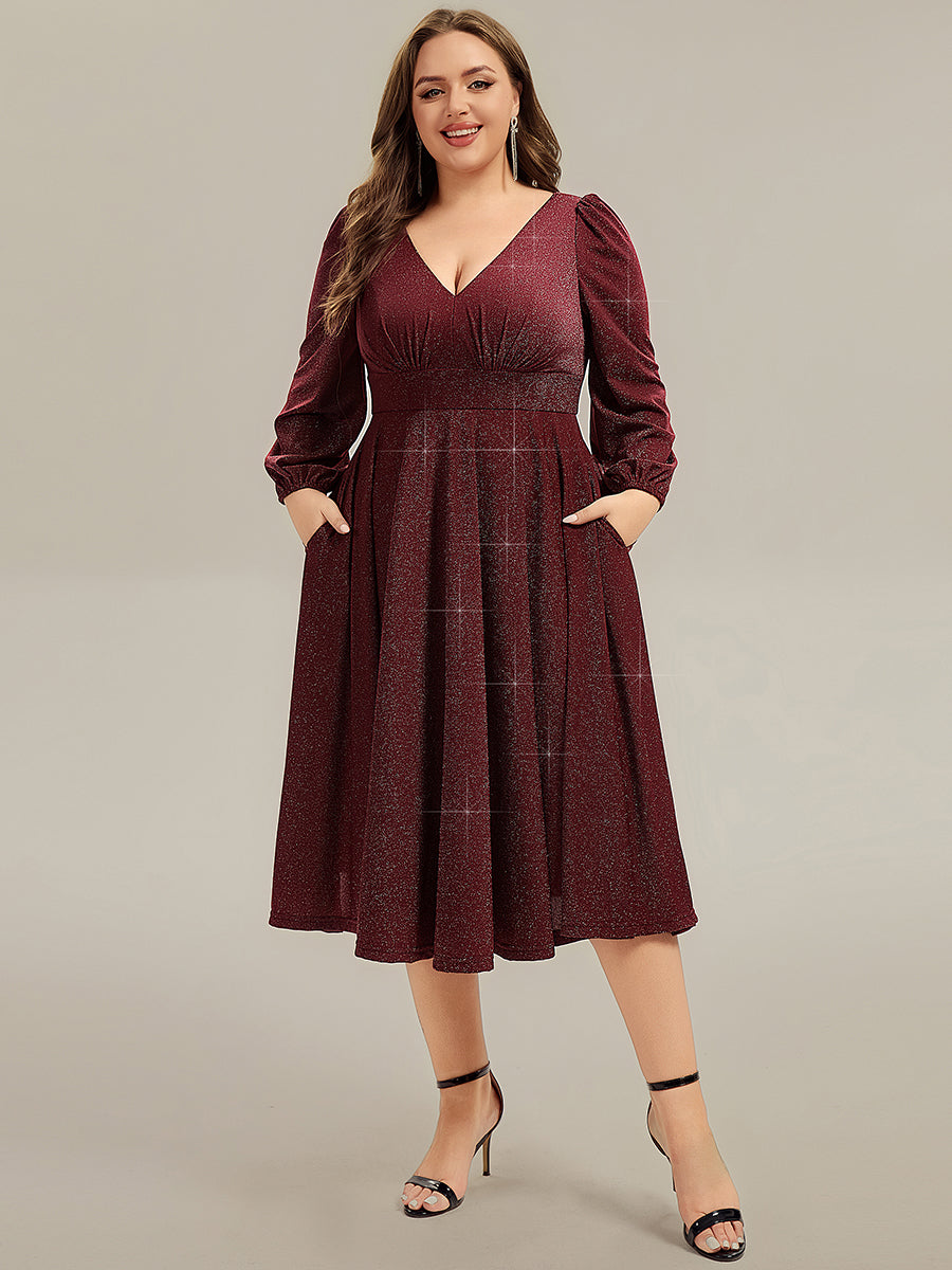 ever GREER| Glitter long Sleeve A-Line Midi Dress With Pocket