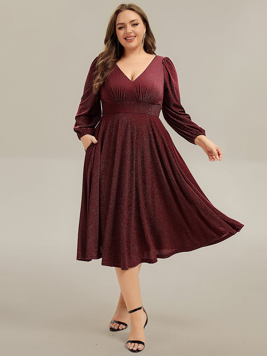 ever GREER| Glitter long Sleeve A-Line Midi Dress With Pocket