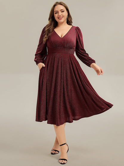 ever GREER| Glitter long Sleeve A-Line Midi Dress With Pocket