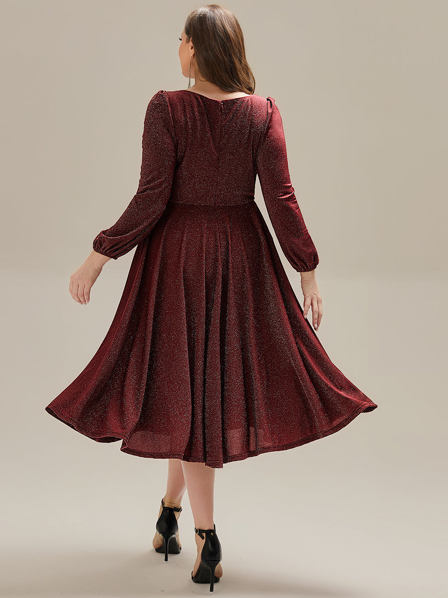 pretty GREER| Plus Size Glitter long Sleeve Midi Dress With Pocket
