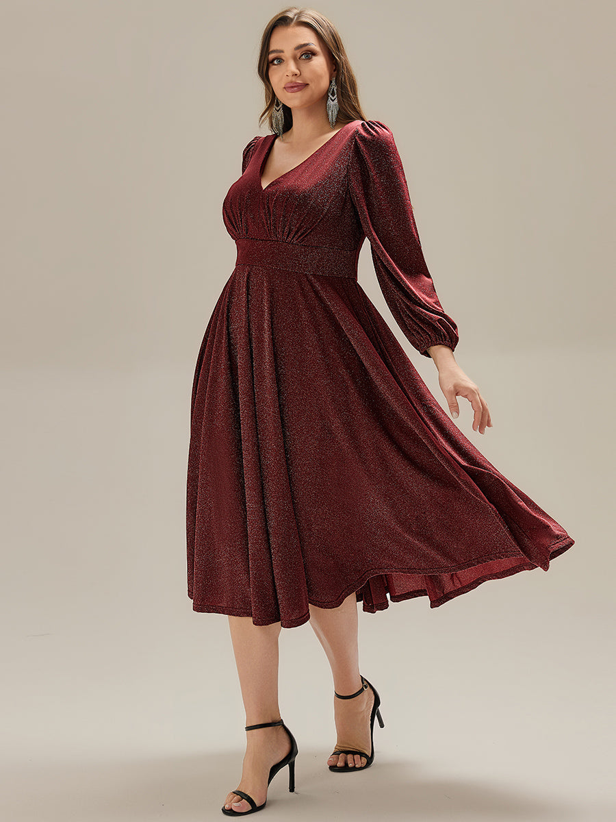 pretty GREER| Plus Size Glitter long Sleeve Midi Dress With Pocket