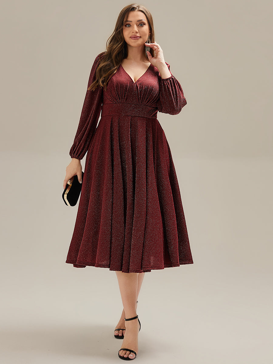 pretty GREER| Plus Size Glitter long Sleeve Midi Dress With Pocket