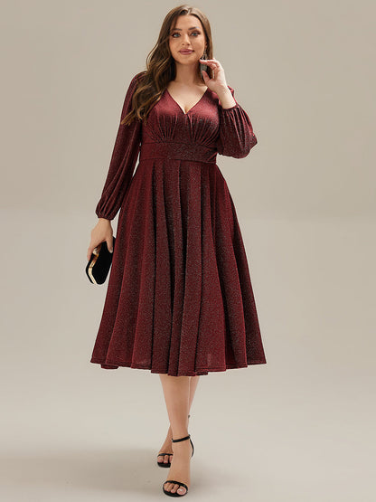 pretty GREER| Plus Size Glitter long Sleeve Midi Dress With Pocket