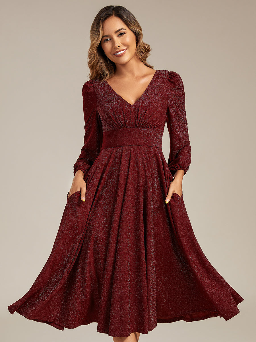 ever GREER| Glitter long Sleeve A-Line Midi Dress With Pocket