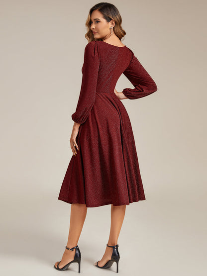 ever GREER| Glitter long Sleeve A-Line Midi Dress With Pocket