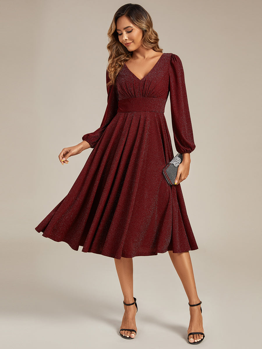 ever GREER| Glitter long Sleeve A-Line Midi Dress With Pocket