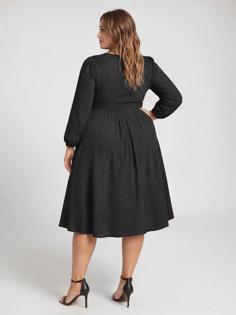 ever GREER| Glitter long Sleeve A-Line Midi Dress With Pocket