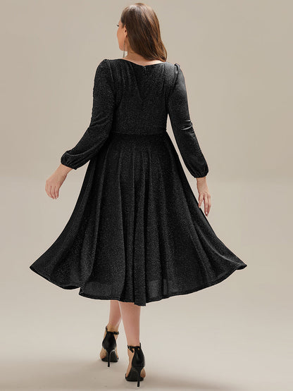 pretty GREER| Plus Size Glitter long Sleeve Midi Dress With Pocket
