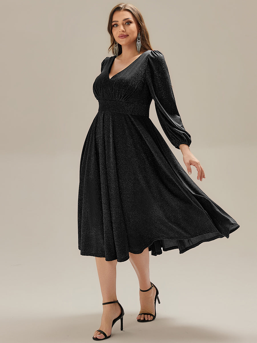 pretty GREER| Plus Size Glitter long Sleeve Midi Dress With Pocket