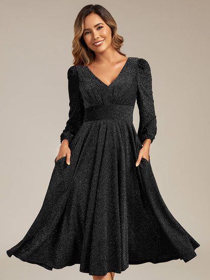 ever GREER| Glitter long Sleeve A-Line Midi Dress With Pocket