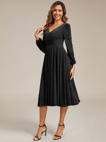 ever GREER| Glitter long Sleeve A-Line Midi Dress With Pocket