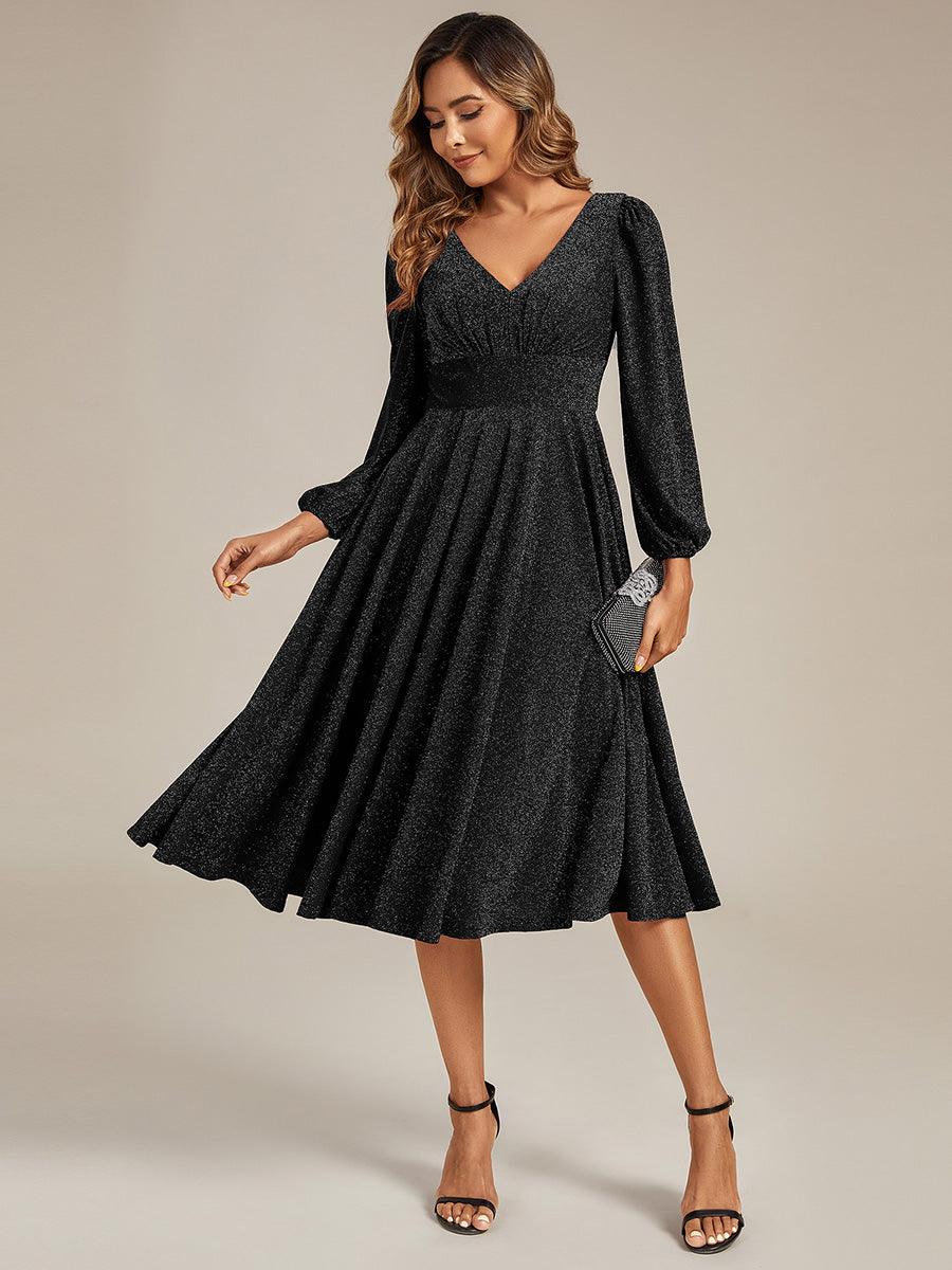 ever GREER| Glitter long Sleeve A-Line Midi Dress With Pocket