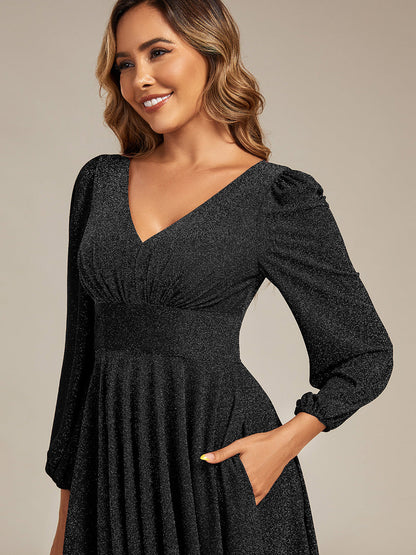 ever GREER| Glitter long Sleeve A-Line Midi Dress With Pocket