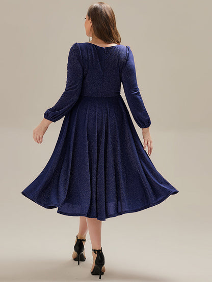 pretty GREER| Plus Size Glitter long Sleeve Midi Dress With Pocket