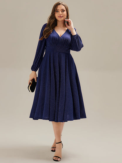 pretty GREER| Plus Size Glitter long Sleeve Midi Dress With Pocket