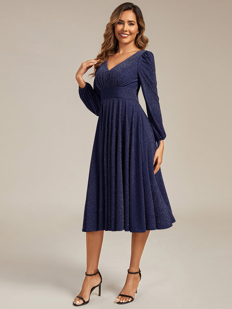ever GREER| Glitter long Sleeve A-Line Midi Dress With Pocket