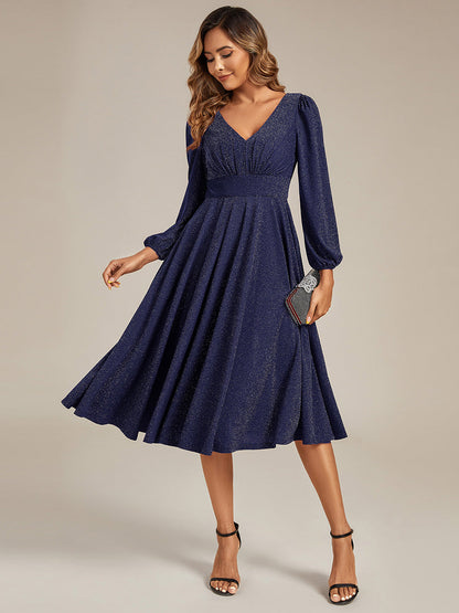 ever GREER| Glitter long Sleeve A-Line Midi Dress With Pocket