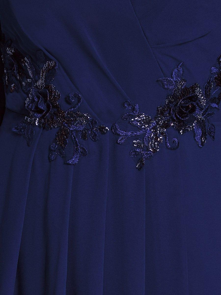 ever AELINA|Long Sleeves Waist Applique A-Line Midi Chiffon Wedding Guest Dress