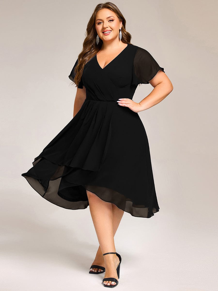 ever CATALEYA|Short Sleeve Ruffled V-Neck Floral Printed Midi Wedding Guest Dress