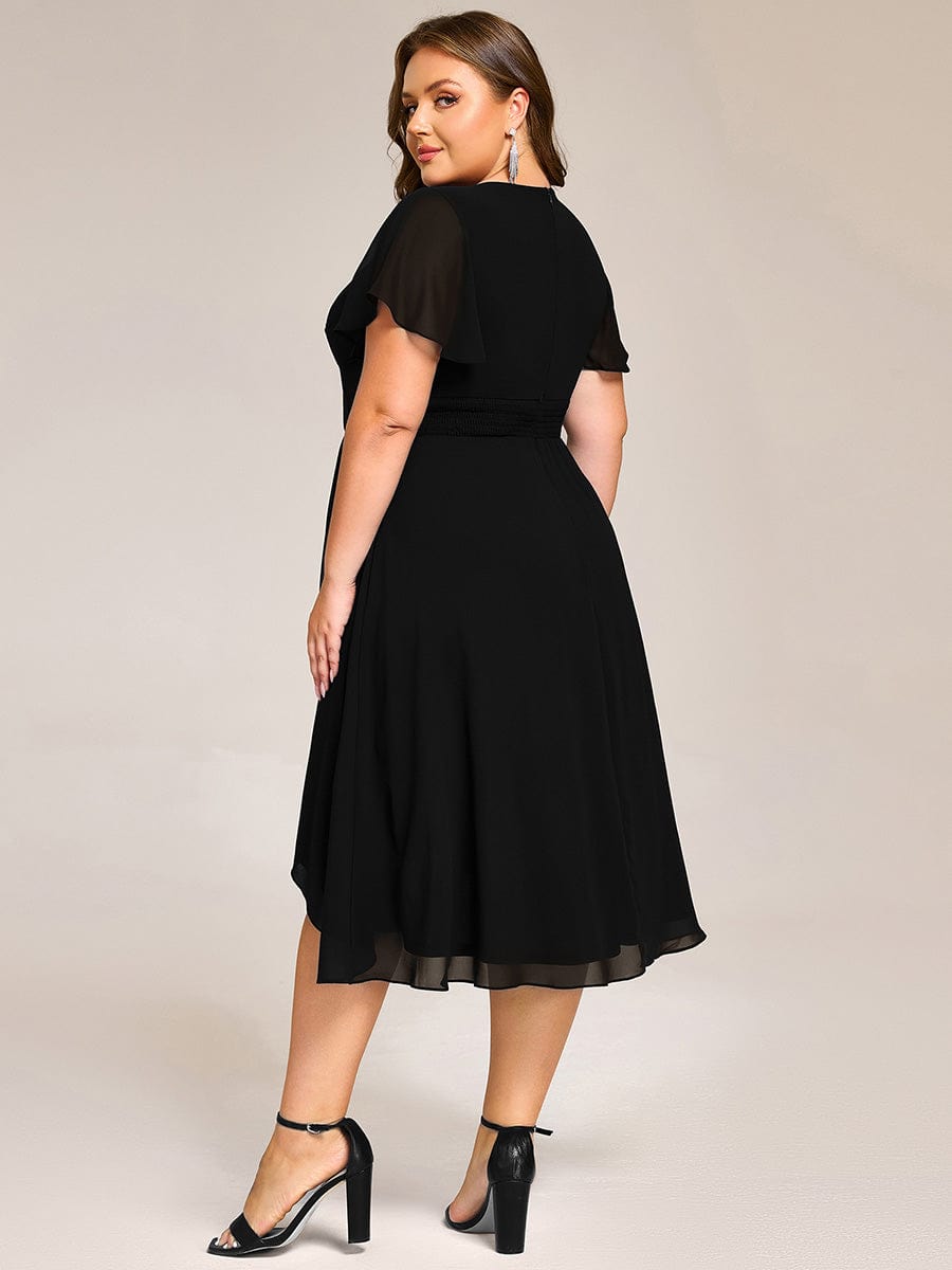 ever CATALEYA|Short Sleeve Ruffled V-Neck Floral Printed Midi Wedding Guest Dress