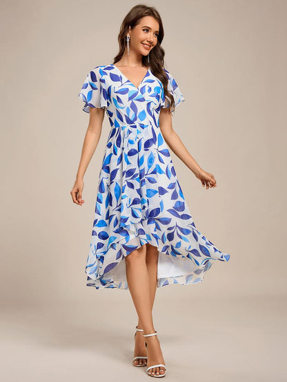 ever CATALEYA|Short Sleeve Ruffled V-Neck Floral Printed Midi Wedding Guest Dress