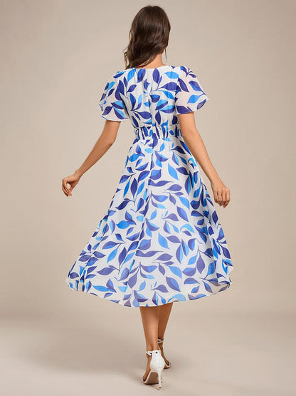 ever CATALEYA|Short Sleeve Ruffled V-Neck Floral Printed Midi Wedding Guest Dress