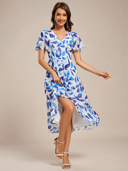 ever CATALEYA|Short Sleeve Ruffled V-Neck Floral Printed Midi Wedding Guest Dress