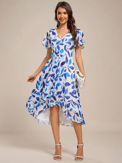ever CATALEYA|Short Sleeve Ruffled V-Neck Floral Printed Midi Wedding Guest Dress