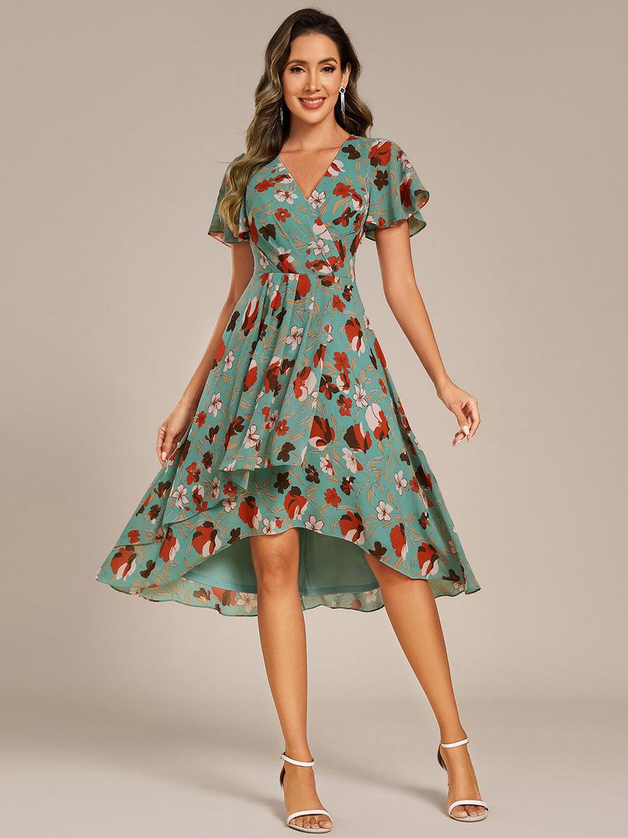 ever CATALEYA|Short Sleeve Ruffled V-Neck Floral Printed Midi Wedding Guest Dress