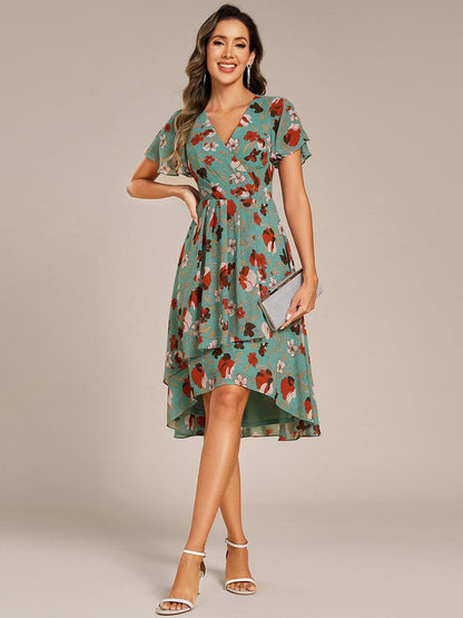 ever CATALEYA|Short Sleeve Ruffled V-Neck Floral Printed Midi Wedding Guest Dress
