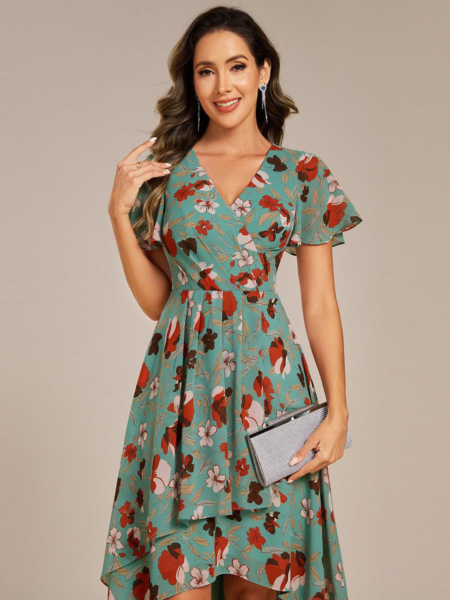 ever CATALEYA|Short Sleeve Ruffled V-Neck Floral Printed Midi Wedding Guest Dress