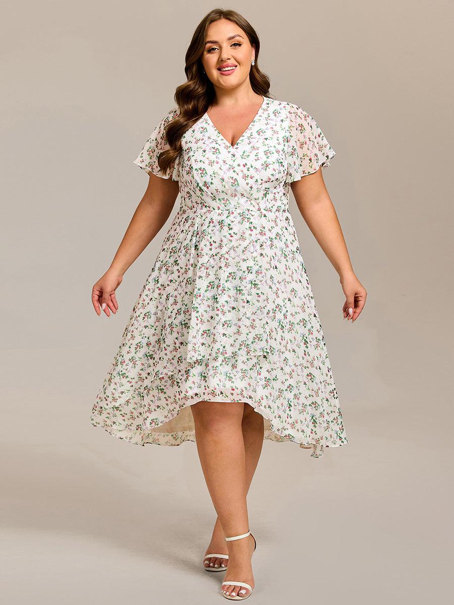 ever CATALEYA|Short Sleeve Ruffled V-Neck Floral Printed Midi Wedding Guest Dress