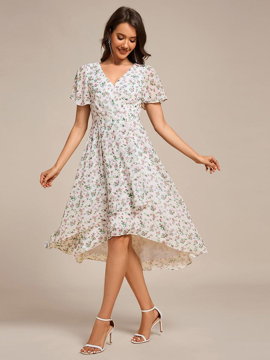 ever CATALEYA|Short Sleeve Ruffled V-Neck Floral Printed Midi Wedding Guest Dress