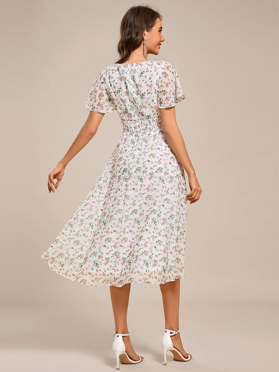 ever CATALEYA|Short Sleeve Ruffled V-Neck Floral Printed Midi Wedding Guest Dress