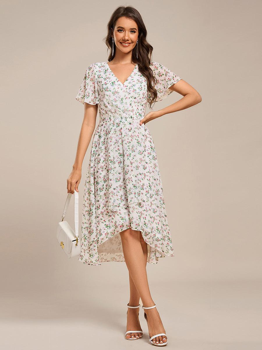 ever CATALEYA|Short Sleeve Ruffled V-Neck Floral Printed Midi Wedding Guest Dress