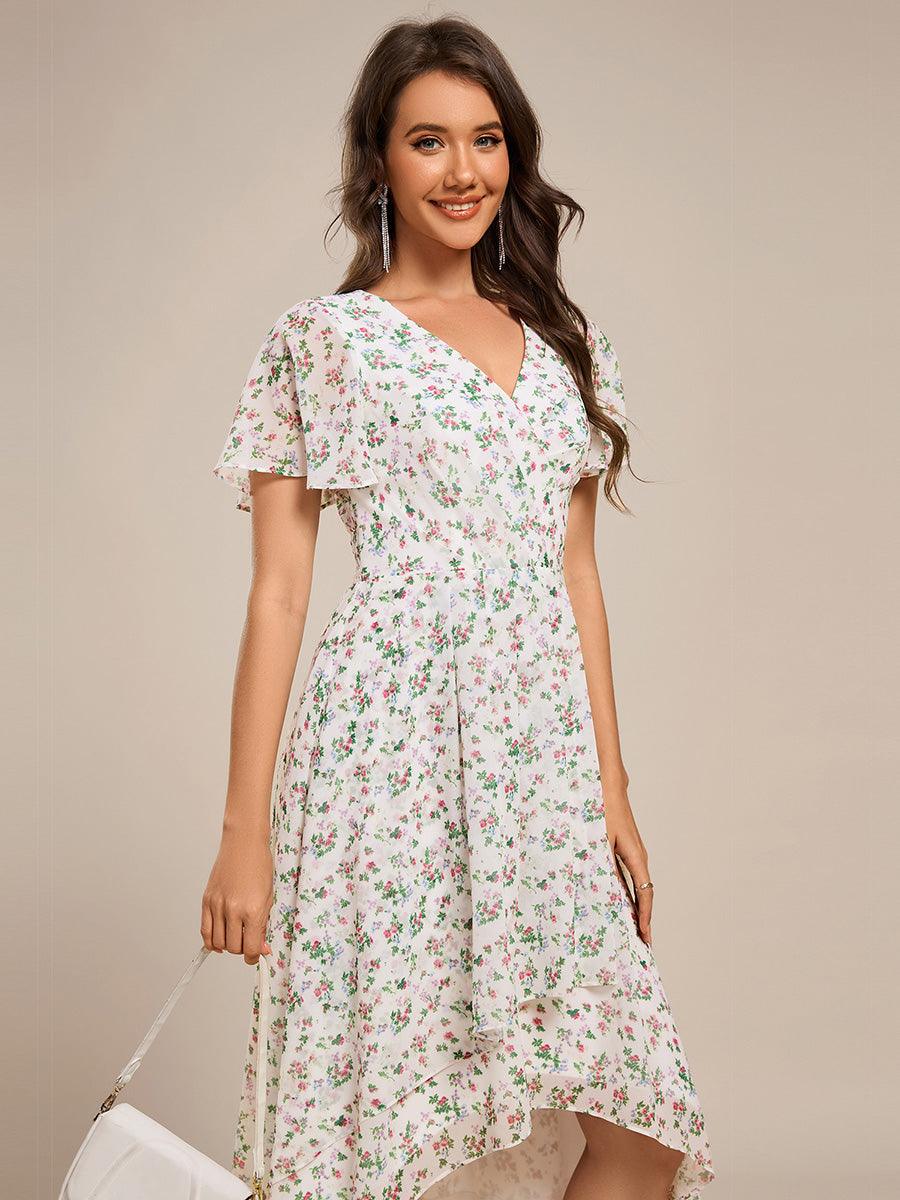 ever CATALEYA|Short Sleeve Ruffled V-Neck Floral Printed Midi Wedding Guest Dress