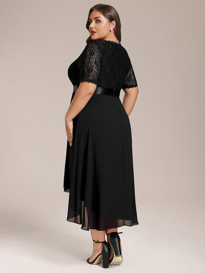 pretty JOLEN|Plus Size Half Sleeve Lace Pleated V-Neck Midi Wedding Guest Dress