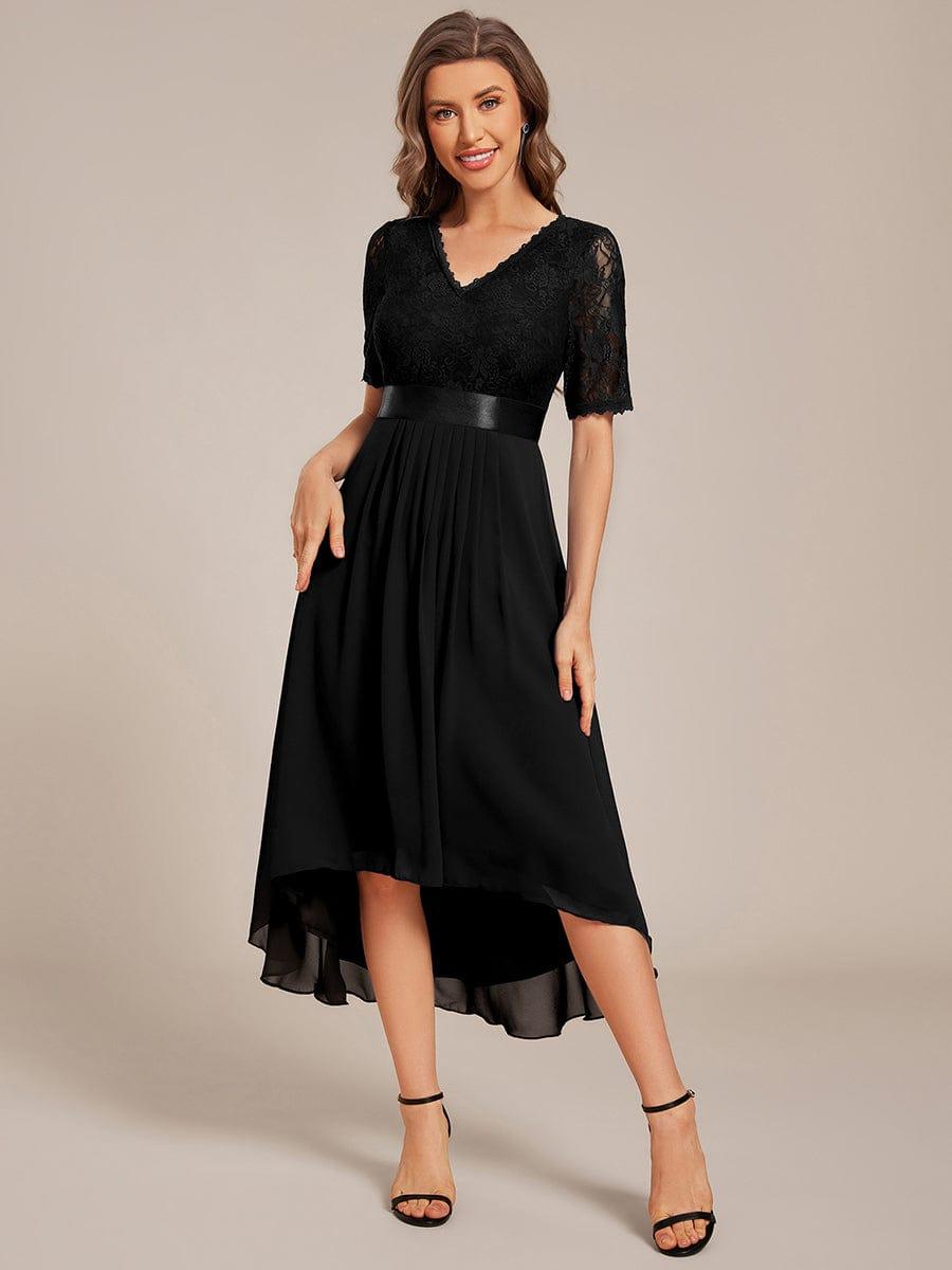 ever JOLEN|Half Sleeve Pleated V-Neck Lace Midi Wedding Guest Dress