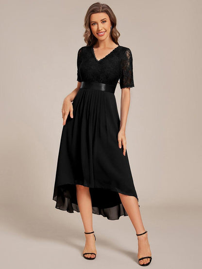 ever JOLEN|Half Sleeve Pleated V-Neck Lace Midi Wedding Guest Dress