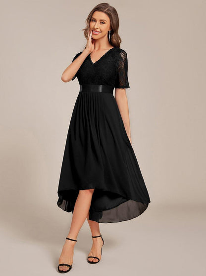 ever JOLEN|Half Sleeve Pleated V-Neck Lace Midi Wedding Guest Dress