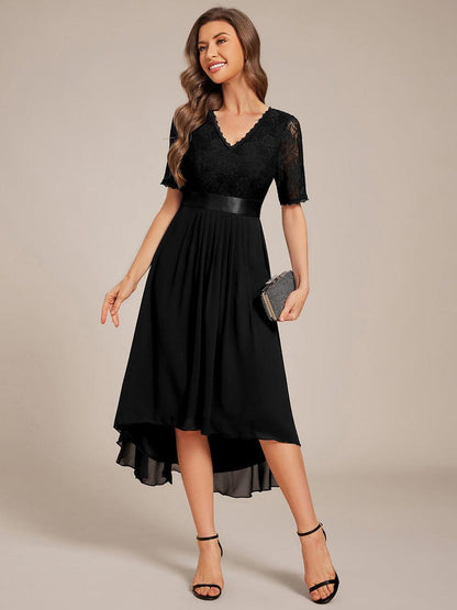 ever JOLEN|Half Sleeve Pleated V-Neck Lace Midi Wedding Guest Dress