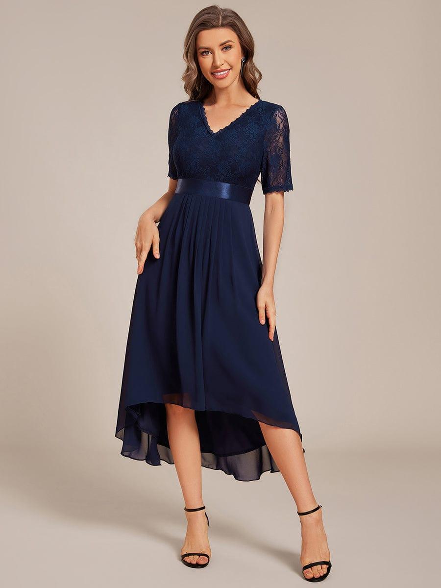 ever JOLEN|Half Sleeve Pleated V-Neck Lace Midi Wedding Guest Dress