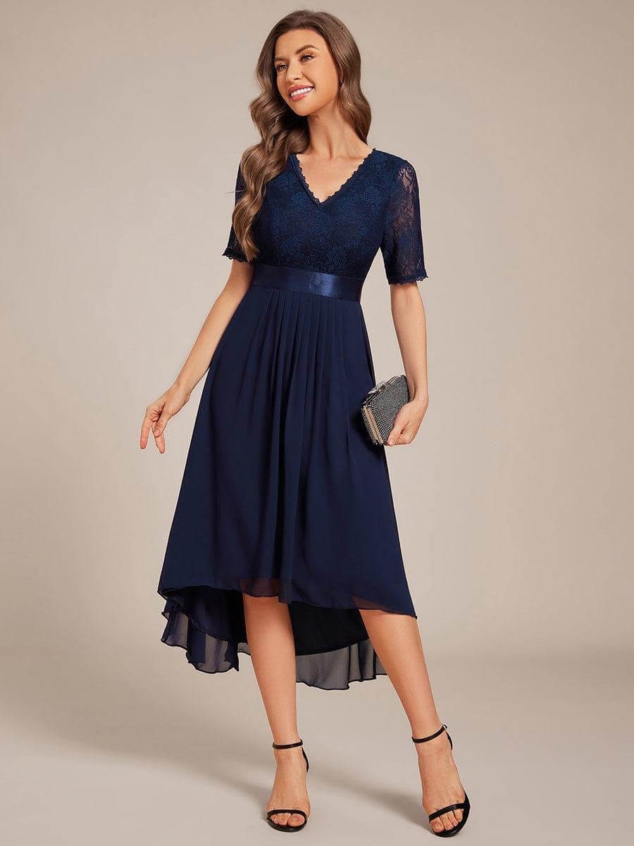 ever JOLEN|Half Sleeve Pleated V-Neck Lace Midi Wedding Guest Dress